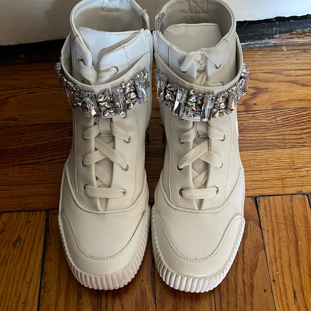 Karl Lagerfeld white embellished sneakers